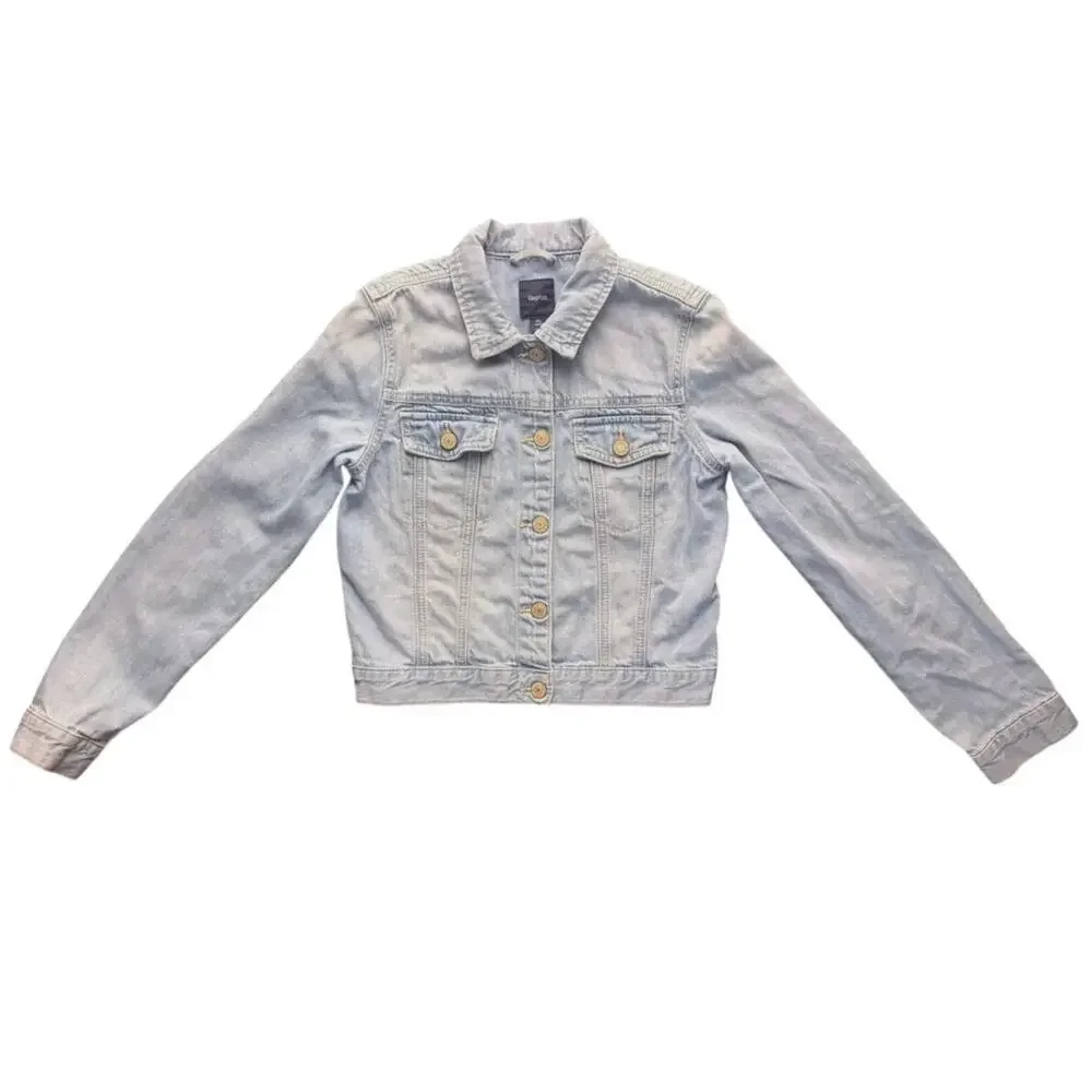 GapKids Floral Embroidered Denim Jacket Light Blue